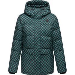 Steppjacke RAGWEAR "Wikesh Print" Gr. 4XL (48), blau (ocean), Damen, Obermaterial: 100% Polyester, Innenfutter: 100% Polyester, Wattierung: 100% Polyester, Jacken, Wasserdichte Damen Winterjacke mit Hahnentritt-Muster