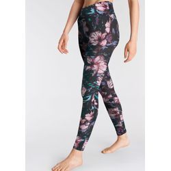 Leggings H.I.S Gr. 48/50, N-Gr, bunt (schwarz bunt gemustert), Damen, Single Jersey, Obermaterial: 95% Baumwolle, 5% Elasthan, bedruckt, Hosen, mit Blumendruck, Loungewaer