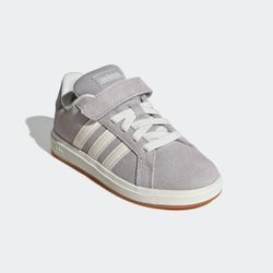 Klettschuh ADIDAS SPORTSWEAR "GRAND COURT 00S KIDS", Gr. 32, grau two, sanftes weiß, gum10, Leder, Synthetik, sportlich, Schuhe, Design auf den Spuren des adidas Superstar