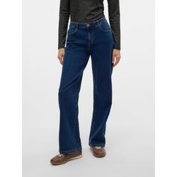 Weite Jeans VERO MODA "VMELLY MR WIDE JEANS BLUE NOOS" Gr. S (36), Länge 30, blau (dunkelblau denim), Damen, Denim/Jeans, Obermaterial: 70% Baumwolle, 29% Polyester, 1% Elasthan, Abriebeffekte, Jeans