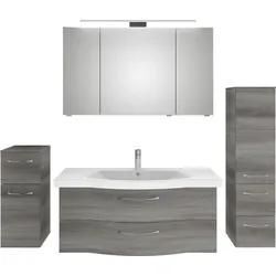 Badmöbel-Set SAPHIR "6005 Sprint 4-teilig, Keramik-Waschtisch mit LED-Spiegelschrank", grau (graphit struktur quer nachbildung), B:182cm H:200cm T:51,5cm, Spanplatte, Kastenmöbel-Sets, Unterschrank, Midischrank, inkl. Türdämpfer, 5 Türen, 5 Schubladen