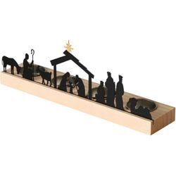 Spetebo - Teelichthalter Krippen Figuren schwarz - 29 x 6 cm - Weihnachtsdorf Silhouette mit Haltern für 4 Teelichter - Weihnachten Advent Winter