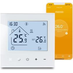 Smart Connected für Warmwasserbereitung, WiFi-Thermostat für Fußbodenheizung, kompatibel mit Alexa und Google Assistant, digitaler Touchscreen, Weiß,