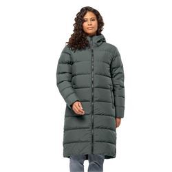 Daunenmantel JACK WOLFSKIN "FROZEN PALACE COAT W" Gr. XXL (48), grün (slate grün), Damen, Obermaterial: 100% Polyester. Futter: 100% Polyester. Füllung: 90% Entendaune, 10% Federn, unifarben, Mäntel, mit Kapuze