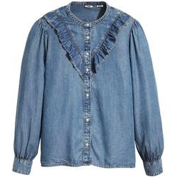 Jeansbluse LEVI'S PLUS "CARINNA BLOUSE DENIM" Gr. XL (44), blau (in patches), Damen, Denim/Jeans, Obermaterial: 100% Lyocell, Blusen