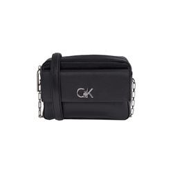 Umhängetasche CALVIN KLEIN "CK CAMERA BAG W/POCKET", Damen, Gr. B/H/T: 21cm x 15cm x 6cm, schwarz, Polyester, Lederimitat, Taschen, Abendtasche, Schulterriemen Gliederkette, Schultertasche mit CK-Logo