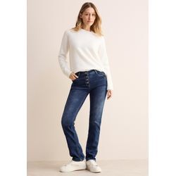 Straight-Jeans CECIL, Damen, Gr. 28, Länge 28, blau (mid blau wash), Jeans, 75% Baumwolle, 23% Polyester, 2% Elasthan, unifarben, casual, lang, Jeans, mit Knopfleiste