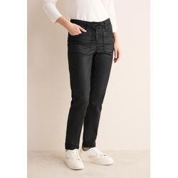 Regular-fit-Jeans CECIL "TRACEY", Damen, Gr. 29, Länge 30, schwarz (schwarz washed), Denim/Jeans, Obermaterial: 98% Baumwolle, 2% Elasthan, unifarben, casual, regular fit knöchellang, Jeans, mit Tunnelzug am Bund