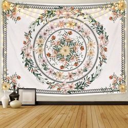 Mandala-Wandteppich, Blumenpflanzen-Wandteppich, ästhetischer Bohemian-Blumen-Wandbehang für Schlafzimmer, Raumdekoration (M/130 x 150 cm) - Csparkv