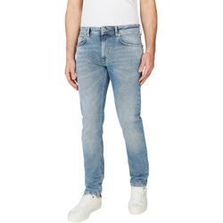 Tapered-fit-Jeans PEPE JEANS "TAPERED JEANS", Herren, Gr. 32, Länge 34, blau (medium destroy), Denim/Jeans, Obermaterial: 99% Baumwolle, 1% Elasthan, casual, gerade, unten schmal, Jeans