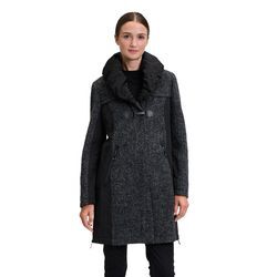 Langmantel GIL BRET, Damen, Gr. 40, grau (grau, schwarz), Web, Obermaterial: 32% Baumwolle, 27% Polyester, 18% Wolle, 18% Polyacryl, 5% sonstige Fasern, unifarben, meliert, casual, gerade knielang, V-Ausschnitt, Langarm, Mäntel, mit großem Schalkragen