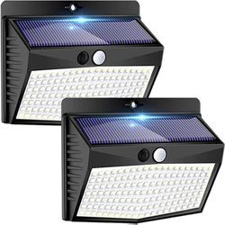 Jalleria - 2er-Set Außen-Solarlampe, 138 LEDs, Außen-Solarleuchte mit wasserdichtem Bewegungsmelder, 3 Modi, Solar-Außenbeleuchtung, LED-Spot,