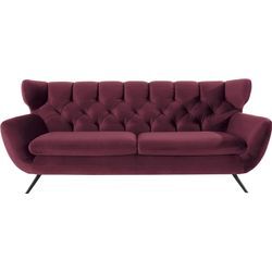 3-Sitzer 3C CANDY "Beatrice, extravagantes Megasofa, bequem, Küchensofa", rot (bordeaux), B:225cm H:94cm T:95cm, Samt-Optik (100% Polyester), Sofas, mit Rückensteppung im Rautenmuster, Samt Optik, auch in Fellimitat