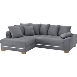 Ecksofa MR. COUCH "Nikita II, L-Form", grau (novaclean avanti 1 stone), B:243cm H:88cm T:190cm, Novaclean Avanti (100% Polyester), Sofas, mit Kaltschaum, RGB-LED, Soundsystem, wahlweise mit Bett, Bettkasten