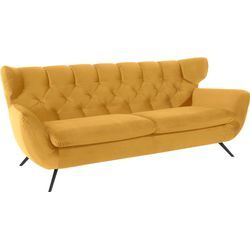 3-Sitzer 3C CANDY "Beatrice, extravagantes Megasofa, bequem, Küchensofa", gelb (curry), B:225cm H:94cm T:95cm, Samt-Optik (100% Polyester), Sofas, mit Rückensteppung im Rautenmuster, Samt Optik, auch in Fellimitat