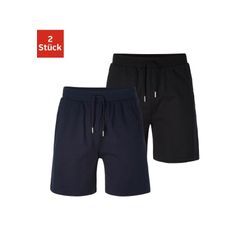 Schlafshorts AUTHENTIC LE JOGGER "kurze Relaxshort, mit Kordel, Jogginghose", Herren, Gr. 44/46 (S), N-Gr, blau (navy, schwarz), Jersey, Obermaterial: 100% Baumwolle, unifarben, Basic, kniefrei, Hosen, aus reiner Baumwolle, Topseller