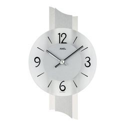 Wanduhr AMS "9394", silber (silberfarben), Wanduhren, B/H/L: 6cm x 40cm x 23cm, Quarzuhr,Mineralglas,Wohnzimmer,Esszimmer,Küche,Arbeitszimmer,Flur