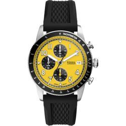 Chronograph FOSSIL "SPORT TOURER", schwarz (schwarz, gelb), Armbanduhren, Herren, Quarzuhr, Armbanduhr, Herrenuhr, Silikonarmband, analog, Tag