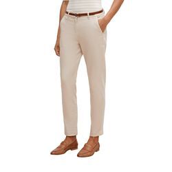 Chinohose COMMA, Damen, Gr. 42, N-Gr, beige (sand), Web, Obermaterial: 65% Baumwolle, 30% Polyester, 5% Elasthan, unifarben, casual, slim fit 7/8-Länge, Hosen, mit Gürtel und Stretch