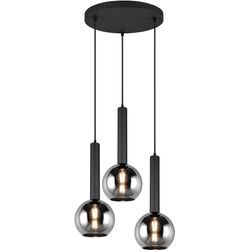 TRIO LEUCHTEN Pendelleuchte "Clayton", schwarz (schwarz matt), Ø 45,0cm H: 150,0cm, Lampen, Hängelampe höhenverstellbar bis 150cm, Glas rauchfarbig, exkl 3xE27