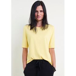 T-Shirt SEIDEL MODEN, Damen, Gr. 50, gelb (vanille), Jersey, Obermaterial: 96% Viskose, 4% Elasthan, unifarben, Basic, figurumspielend hüftlang, Rundhals, Halbarm abgesteppte Kante, Shirts, mit Rundhalsausschnitt, MADE IN GERMANY