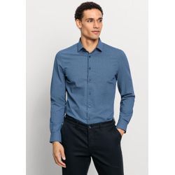 Businesshemd OLYMP "Level Five 24/Seven body fit" Gr. 39, N-Gr, blau (marine), Herren, Web, Obermaterial: 64% Baumwolle, 27% Polyester, 9% Elasthan, Hemden, mit markantem Minimal-Design