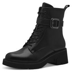 Schnürstiefelette TAMARIS, Damen, Gr. 38, schwarz, Glattleder, unifarben, modisch, Schuhe, Blockabsatz, Schnürboots mit modischer Zierschnalle