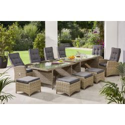 Garten-Essgruppe KONIFERA "Monaco", grau, Polyrattan, Sitzmöbel-Sets, Gartenmöbel-Set, für 10 Personen Aluminium, Polyrattan, Rückenlehne verstellbar