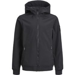 Softshelljacke JACK & JONES JUNIOR "JJEBASIC SOFTSHELL HOOD SN JNR", Jungen, Gr. 116, schwarz, Web, Obermaterial: 100% Polyester, unifarben, casual, normal, Langarm Rippbündchen, Jacken