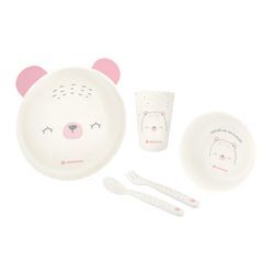 Kikkaboo Kindergeschirr Set Bear with me 5-teilig, Tiermotiv, Schale, Besteck pink