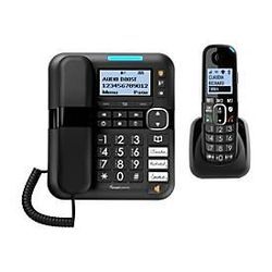 Amplicomms BigTel 1580 Combo - Mit Schnur/schnurlos - Anrufbeantworter mit Rufnummernanzeige - DECT - Schwarz + zusÃ¤tzliches Handset