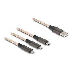 Delock 3 in 1 - Kabel nur zum Laden - USB mÃ¤nnlich zu Micro-USB Typ B, Lightning, 24 pin USB-C mÃ¤nnlich - 1.2 m - transparent / kupferfarbig - RGB-Beleuchtung