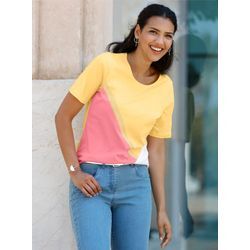 Kurzarmshirt CLASSIC BASICS "Kurzarm-Shirt", Damen, Gr. 38, gelb, flamingo, 100% Baumwolle, gemustert, mehrfarbig, Rundhals, Kurzarm, Shirts