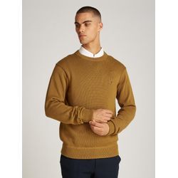 Strickpullover TOMMY HILFIGER "CHUNKY COTTON C NECK", Herren, Gr. L, braun (country braun), Strick, Obermaterial: 100% Baumwolle, unifarben, casual, regular fit hüftlang, Rundhals, Pullover, mit Logosrickerei