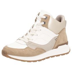 Sneaker RIEKER EVOLUTION Gr. 40, weiß (sanftes weiß kombiniert), Damen, Leder, Lederimitat, Schuhe, Freizeitschuh, High Top Sneaker, Schnürboots mit Schaftrandpolster