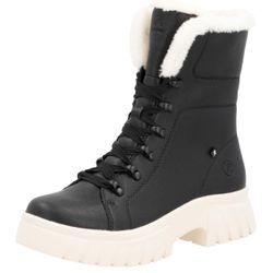 Winterboots RIEKER EVOLUTION, Damen, Gr. 43, schwarz, Leder, sportlich, Schuhe, Schnürboots, Plateaustiefelette, Profilsohle, Innenreißverschluss