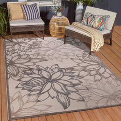 Teppich SANAT "Floral 2 Outdoor", beige (creme), B:200cm H:6mm L:290cm, Kunstfaser, Teppiche, In- und Outdoor geeignet, Blumen, Balkon, Terrasse, Außenbereich