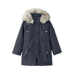 Winterjacke NAME IT "NKFMILLA PARKA JACKET LONG NOOS", Mädchen, Gr. 128, blau (schwarz sapphire), Web, Obermaterial: 100% Polyester, unifarben, casual, Jacken