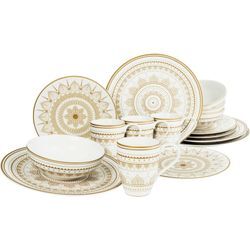 Kombiservice CREATABLE "Mandala Gold", gold (weiß, goldfarben), 16 tlg., Steinzeug, Geschirr-Sets, Service, goldene orientalische Motive, 16 Teile, für 4 Personen