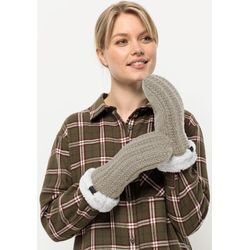 Fäustlinge JACK WOLFSKIN "HIGHLOFT KNIT MITTEN W", Damen, Gr. M (38/40), grau (dusty, grau), Hauptmaterial: 100% Polyester (recycled); Futter: 100% Polyester, Handschuhe