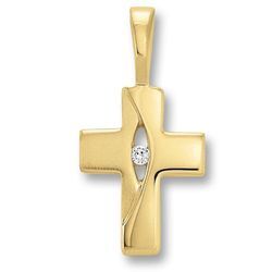 Kette mit Anhänger ONE ELEMENT "Zirkonia Kreuz Anhänger aus 333 Gelbgold", gold, Halsketten, Damen, Gelbgold 333, Damen Schmuckset - Set mit verstellbarer Halskette