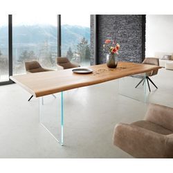 DELIFE Esstisch Edge 260x100 Akazie Natur Glas Live-Edge, Esstische, Baumkantenmöbel, Massivholzmöbel, Massivholz