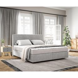 DELIFE Boxspringbett Dream-Well 180x200 cm Cord Silbergrau mit Matratze und Topper, Boxspringbetten