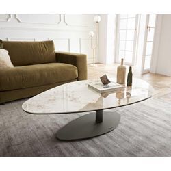 DELIFE Couchtisch Vibana 140x80 cm Keramik Minas Melange Weiß-Beige Gestell Effektfinish Titan, Couchtische