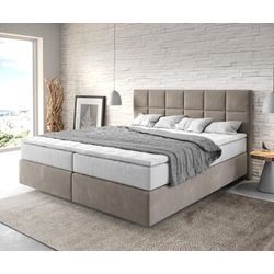 DELIFE Boxspringbett Dream-Fine 180x200 cm Mikrofaser Beige mit TFK Matratze und Visco Topper, Boxspringbetten