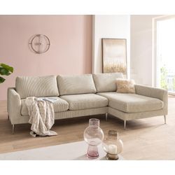 DELIFE Ecksofa Marla 285x140 cm Cord Creme-Weiß Recamiere rechts, Ecksofas