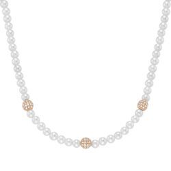 Collier "mit Zirkonia und Muschelkern-Perlen, Silber 925", rosa (rosé vergoldet), GIORGIO MARTELLO MILANO, Halsketten, Damen, 45cm, Silber 925 (Sterlingsilber)