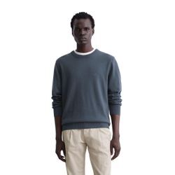 Rundhalspullover MARC O'POLO, Herren, Gr. L, blau (moon stone), Strick, Obermaterial: 54% Baumwolle, 29% Schurwolle, 17% Polyamid, casual, Rundhals, Langarm Bündchen, Pullover