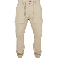 Jogginghose URBAN CLASSICS "Urban Classics Herren Front Pocket Cargo Jogging Pants", Herren, Gr. L, US-Größen, grau (concrete), 100% Baumwolle, unifarben, relaxed fit, Hosen