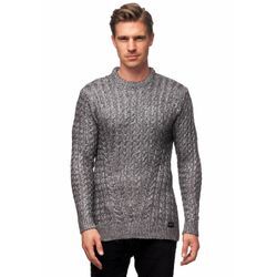 Strickpullover RUSTY NEAL, Herren, Gr. XL, grau, 65% Polyacryl, 25% Baumwolle, 10% Wolle, unifarben, casual, normal, Rundhals, Langarm, Pullover, mit trendigem Zopfmuster